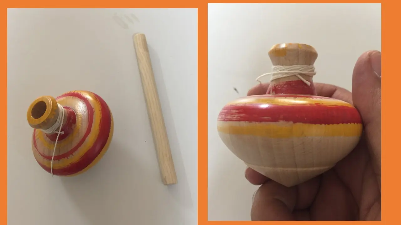 Spinning top with rod and string launcher from Budapest, Hungary