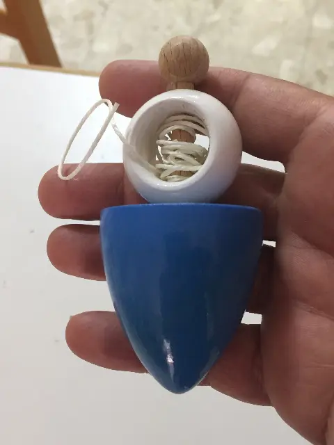 Blue Purpurea Spinning Top with White Ring Launcher and String, from Prague, Czech Republic