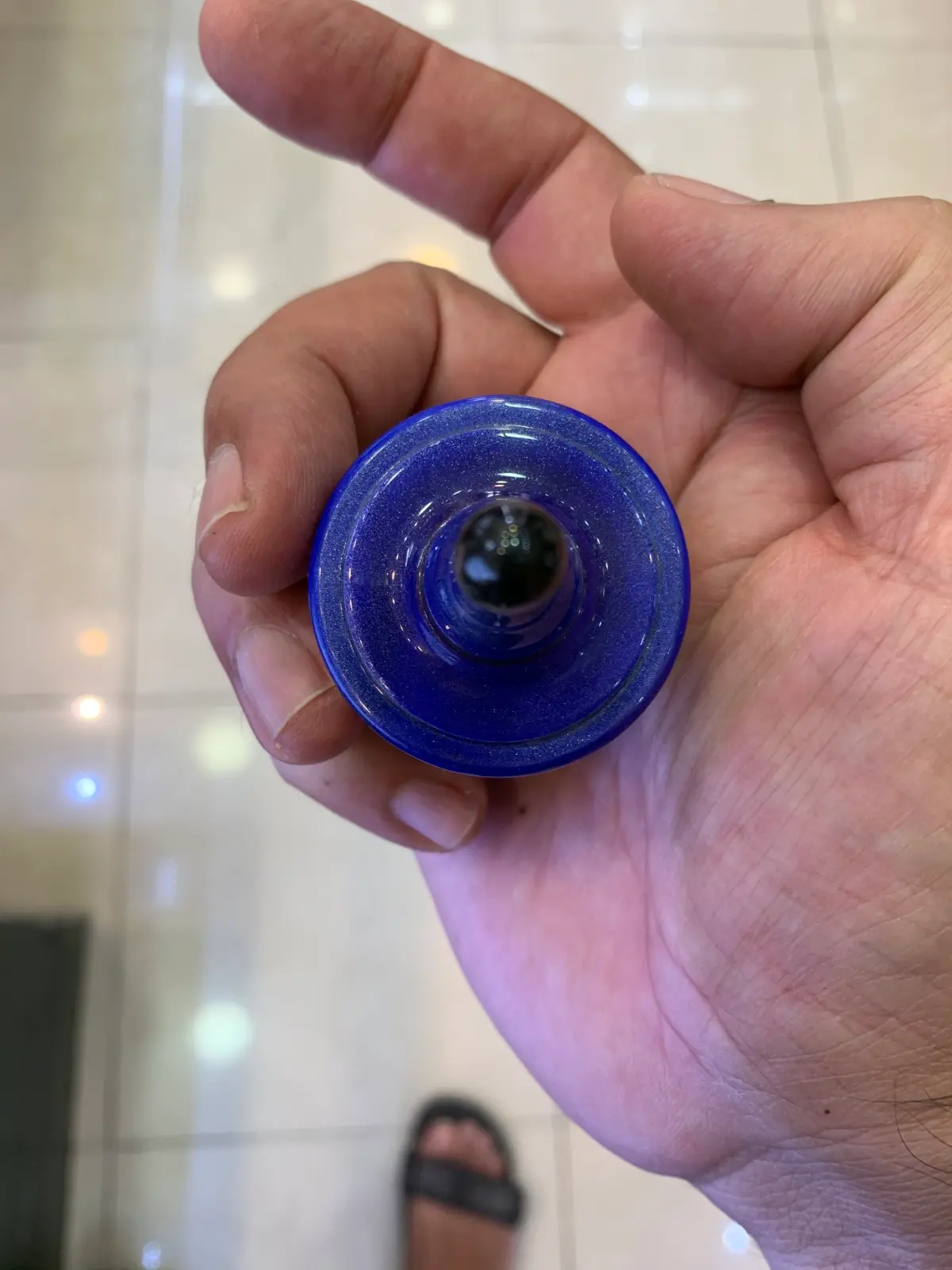 NadavArt Metal and blue Wood Spinning Top