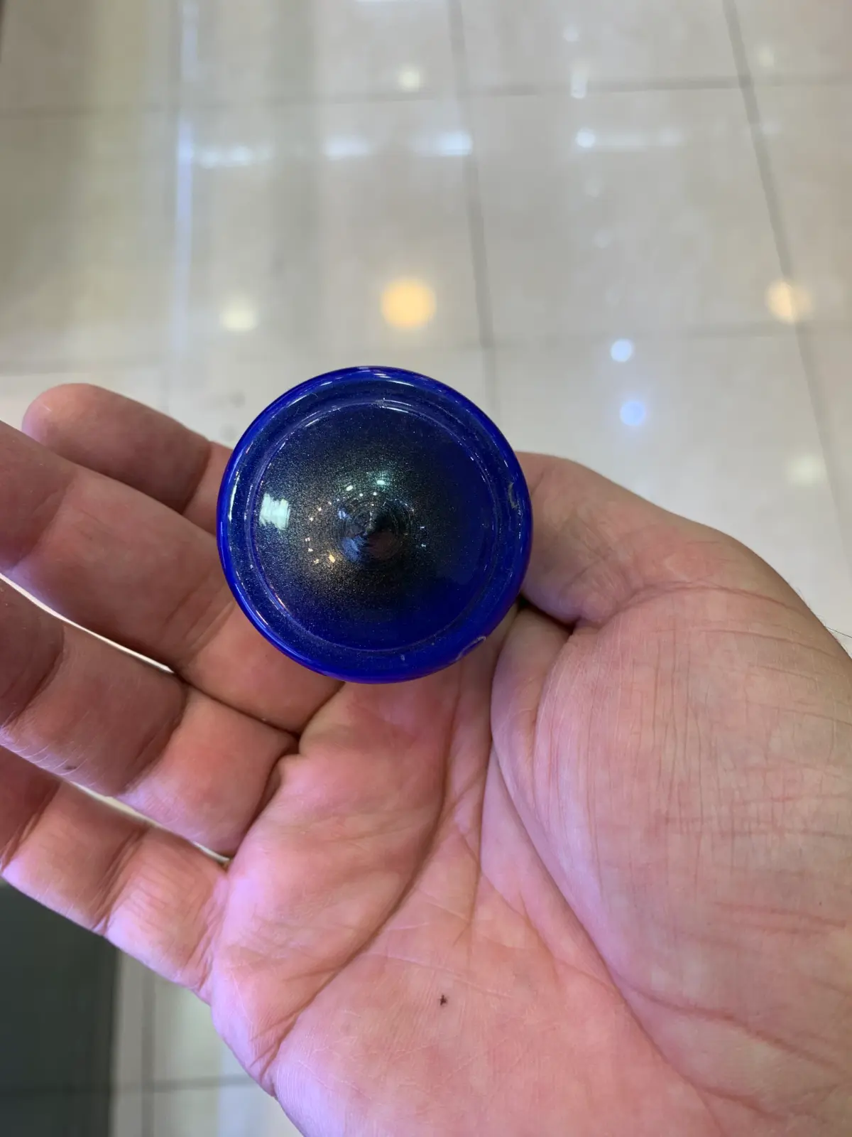 NadavArt Metal and blue Wood Spinning Top