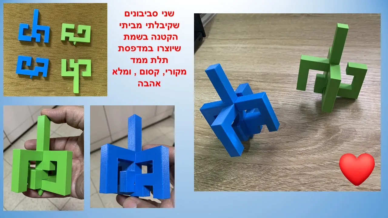 סביבון אותיות ממדפסת תלת מימד כחול